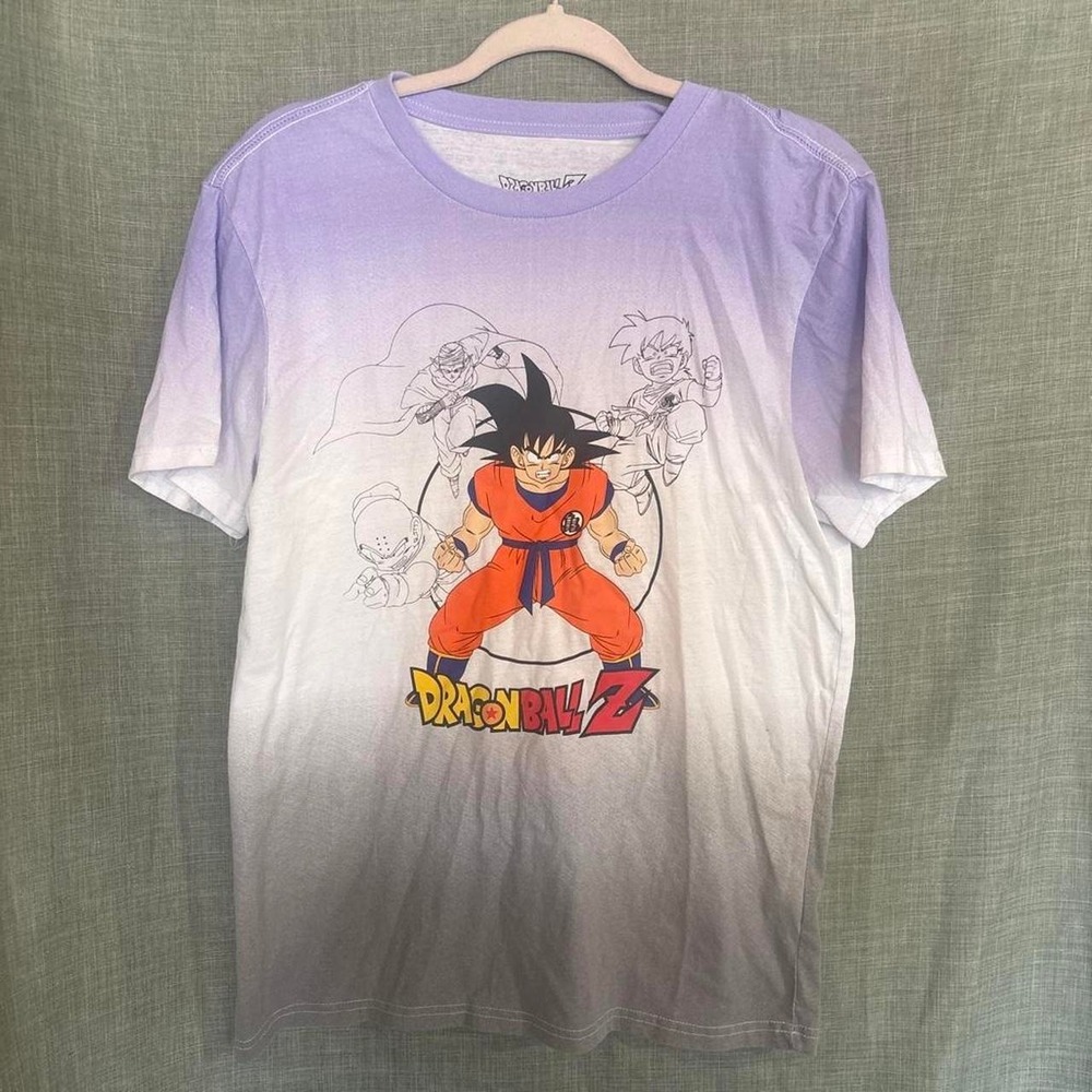 Dragon Ball Z Goku T-shirt with gradient fade from white to purple